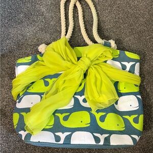 Mud Pie Blue and Lime Whale Tote Bag